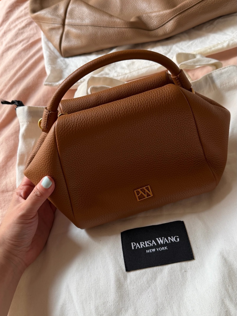 Parisa Wang Tan Pebbled Leather Top-Handle Crossbody